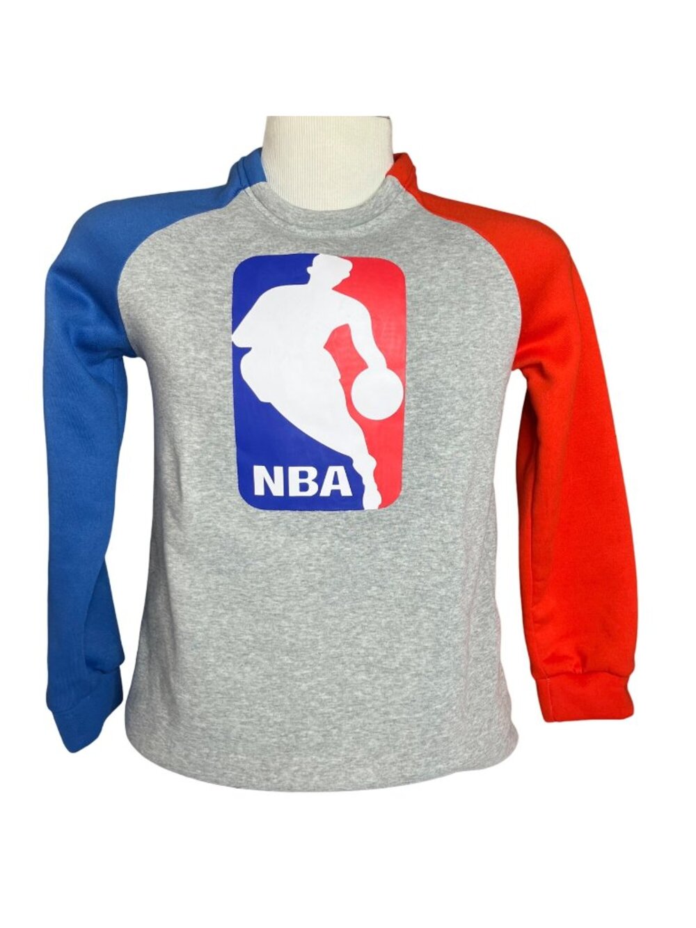 NBA Branded Crew Neck Sweatshirt Youth Boys Large Gray Red‎ Blue Fleece Lined